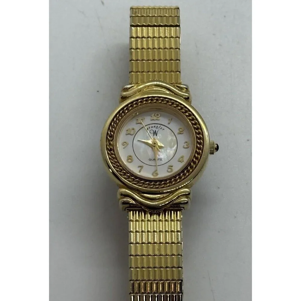 Vintage Wrangler Women's Gold Tone Watch MOP Dial Stretch Bracelet W1264QB V377